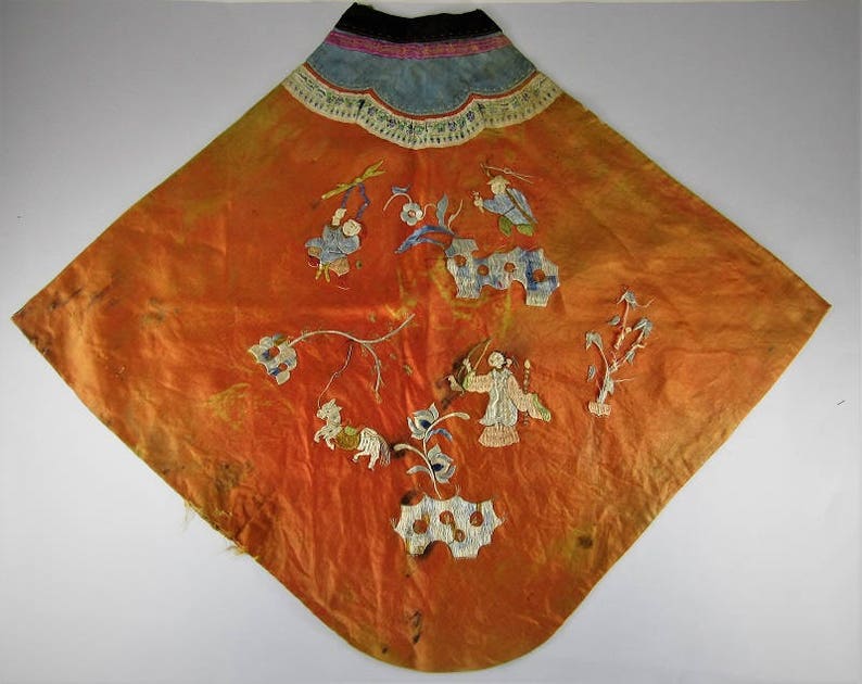Antique Chinese Embroidered Silk Fabric Etsy