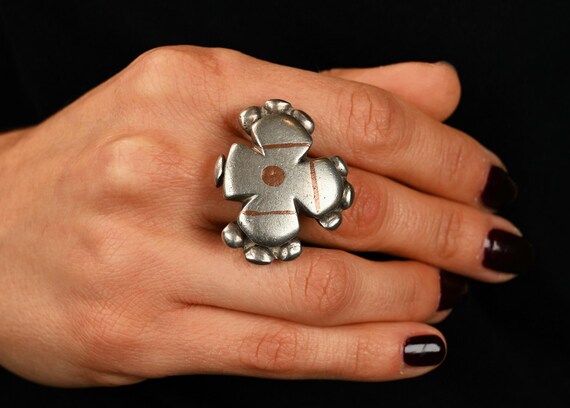 Large Heavy Fulani solid silver ring - image 5