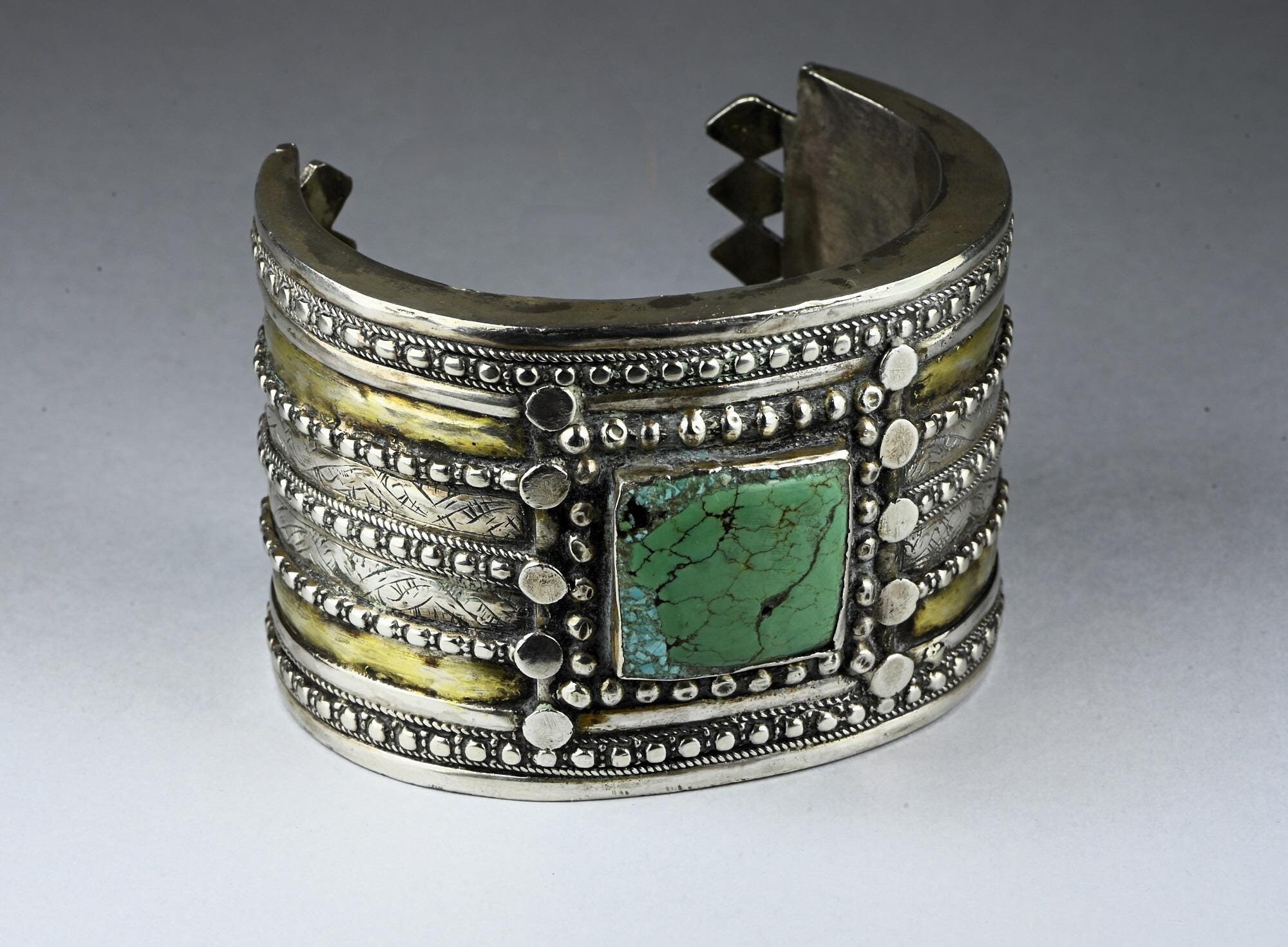Bracelet Ancien En Argent 925 Et Turquoise - Occasion - Style Tressé - France