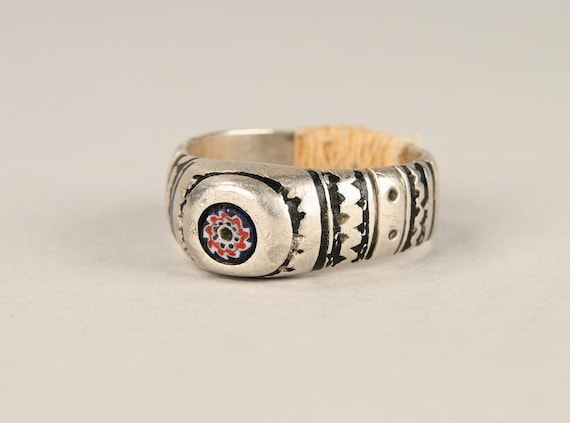Antique solid silver men's ring - Murrine silver … - image 1