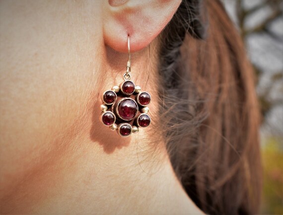 Garnet earrings - 925 sterling silver garnet earri
