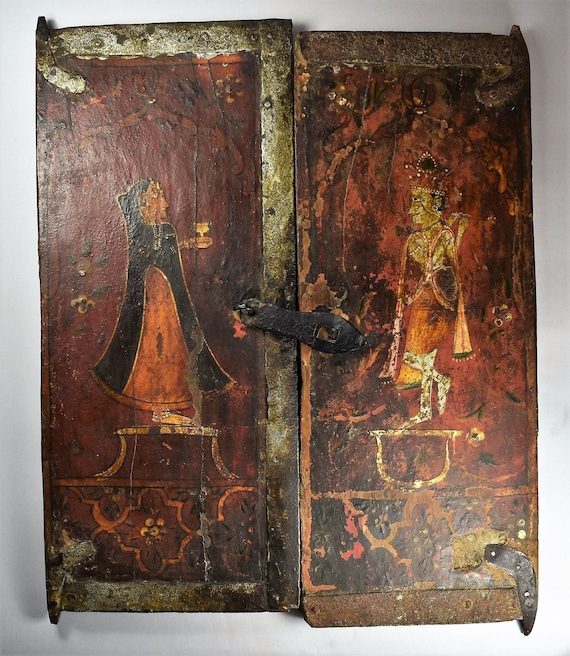 Painted Indian Window Shutter From Bikaner - 19thC Painted Indian Window Shutter From Bikaner - 19thC