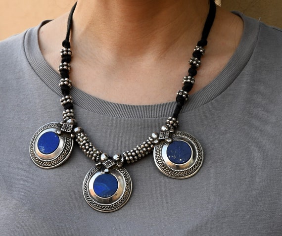 Antique Solid Silver and Lapis Lazuli necklace - image 9