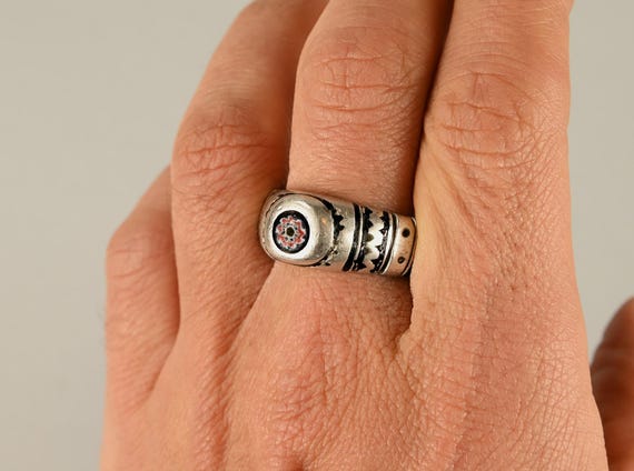 Antique solid silver men's ring - Murrine silver … - image 7