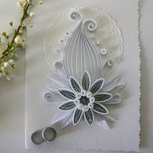 Quilled wedding congratulations card, Anniversary handmade card, Wedding greeting card, Greeting card, Handmade Wedding Card, Quilling card