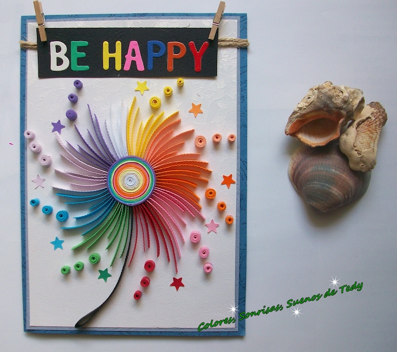 Rainbow colors card Positive card Rainbow Handmade Card Joyful card Quilling Paper card Rainbow Art Greeting Card Be happy Paper card