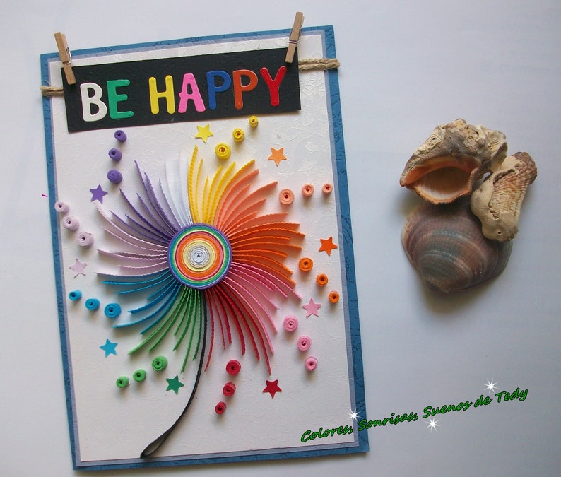 Rainbow colors card Positive card Rainbow Handmade Card Joyful card Quilling Paper card Rainbow Art Greeting Card Be happy Paper card