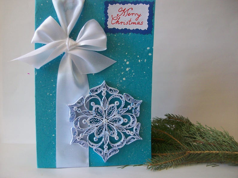Handmade 3D Christmas card Seasonal greeting card Quilling card Greeting Cristmas card Handmade Quilled Card with Snowflake Xmas card