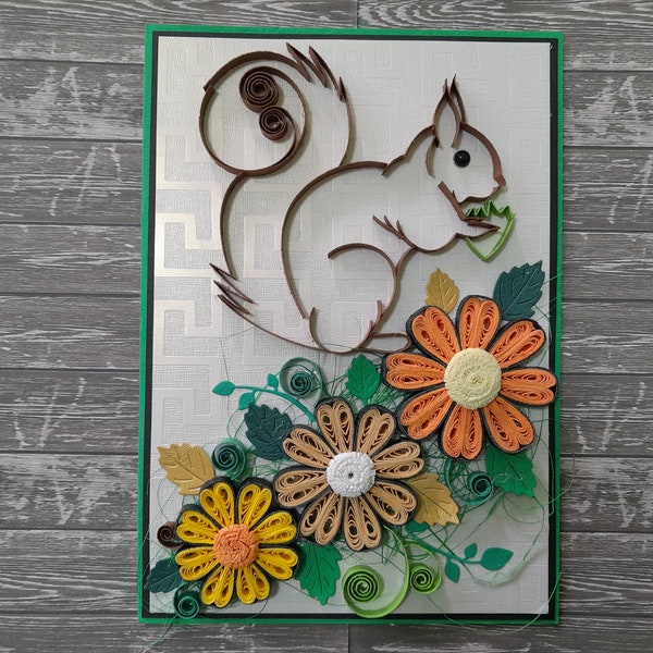 Personalized thank you cards, Wildflower bouquet, Squirrel, Quilling cards, Retirement card, Card for mom, 30th birthday card, Art work