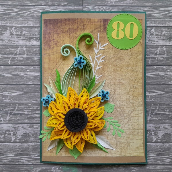 Happy Anniversary Card, 80th Birthday Card, Aged To Perfection, Great Grandma Gift, Card For Mom, Sunflower Custom Card, Quilling Art