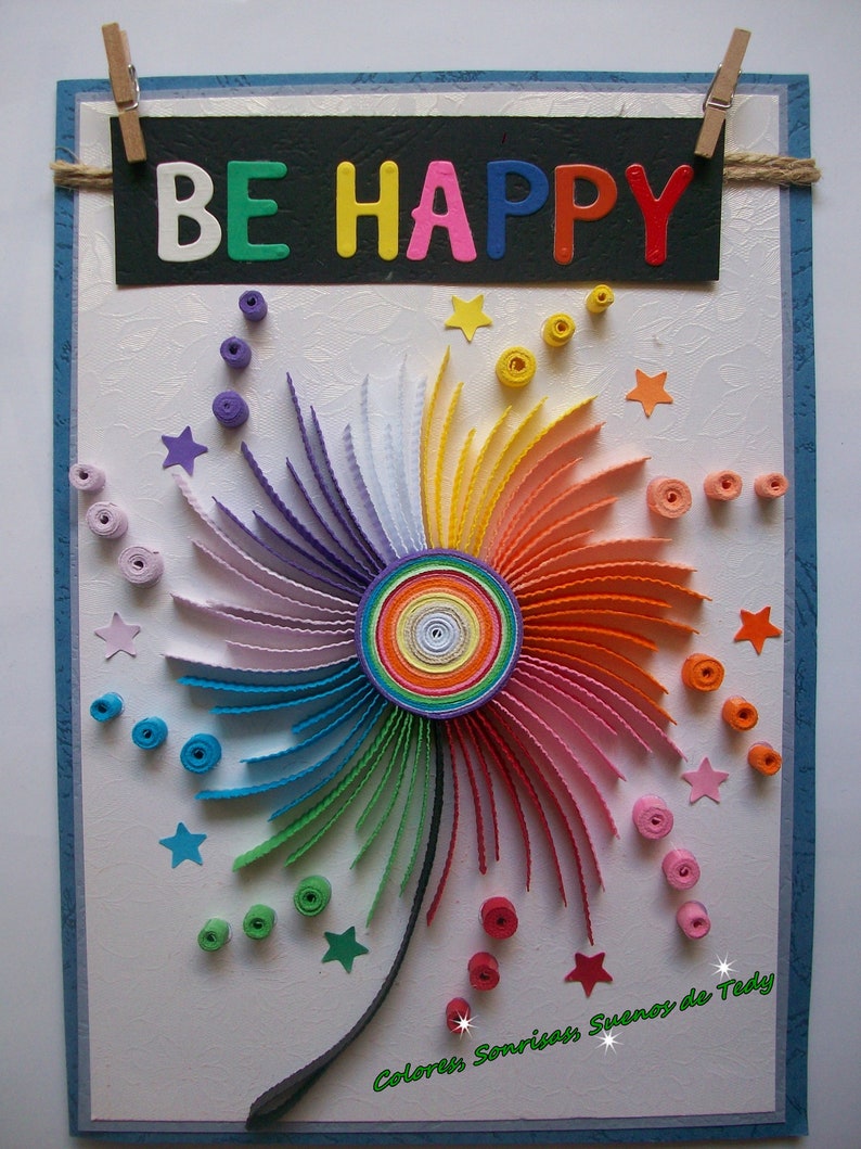 Rainbow colors card Positive card Rainbow Handmade Card Joyful card Quilling Paper card Rainbow Art Greeting Card Be happy Paper card