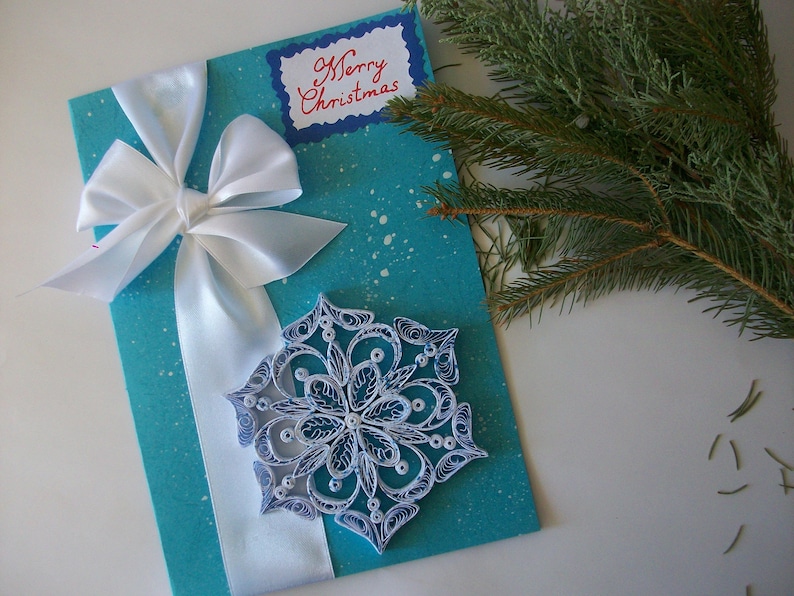 Handmade 3D Christmas card Seasonal greeting card Quilling card Greeting Cristmas card Handmade Quilled Card with Snowflake Xmas card