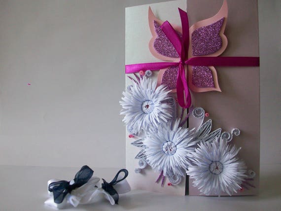 Butterfly Floral Quilling Card Beautiful 3d Greeting Card Etsy Butterfly Floral Quilling Card Beautiful 3d Greeting Card Etsy