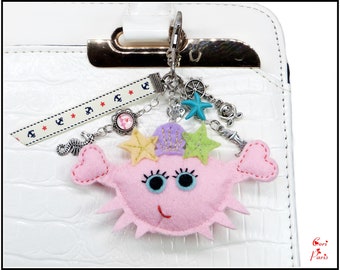 Handbag accessory, cute handbag charm with a pink crab, summer jewelry for women, unique gift for new mom with seahorse and mermaid charms