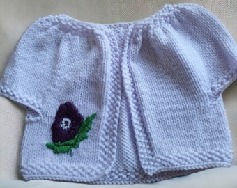 Hand knitted and embroidered Baby girls summer cardigan 6 months