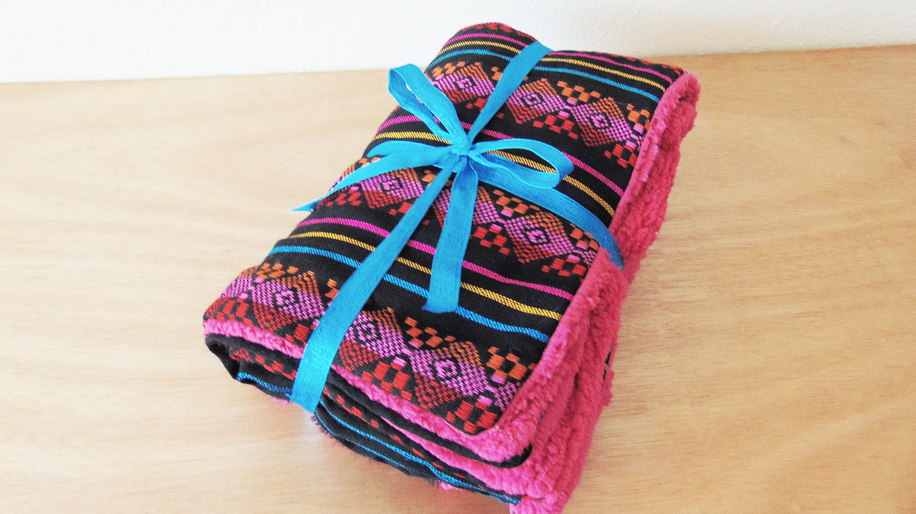 Black and Pink Mexican Cozy Blanket Faux Fur Blanket Etsy