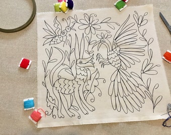 DIY Embroidery Kit, Mexican Embroidery Pack, Otomi Needlecraft Kit, Needlework Full Kit, Stamped Embroidery, Modern Embroidery Adult Craft