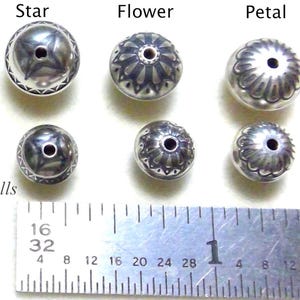 Navajo Pearls Sterling Silver Round Bead, Flower, Petal or Star (8, 10 or 12mm)