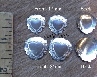 Sterling Concho Heart Shape  21mm or 17mm pkg of 2