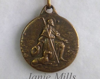 Pendant Charm Medal St Roch Rocco Patron of Dogs and Plague Bronze or Sterling Silver