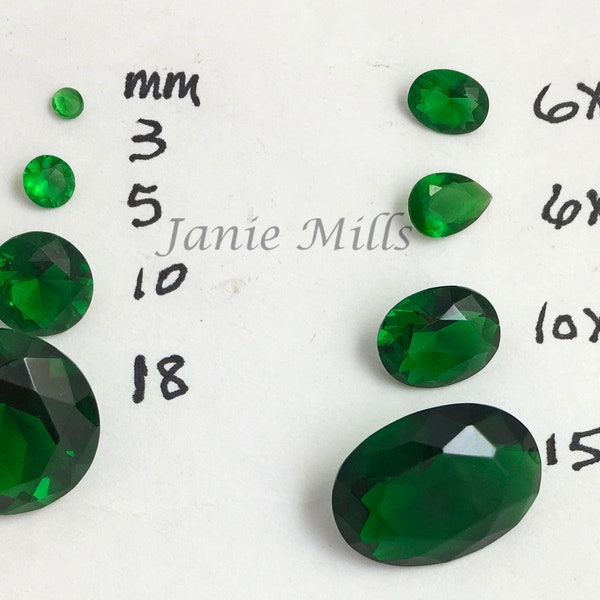 Emerald Faceted Synthetic Pointed Back gemstone Oval 6x8mm 8x10mm 10x12mm 13x18mm or 15x20mm