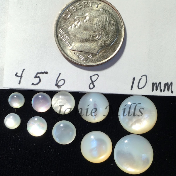 Mother of Pearl cabochons genuine 4mm, 5mm, 6mm, 8mm, 10mm, 12mm, or 15mm