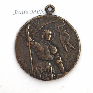 Charm Pendant Joan of Arc  Double Sided Image 1 inch Bronze Medal