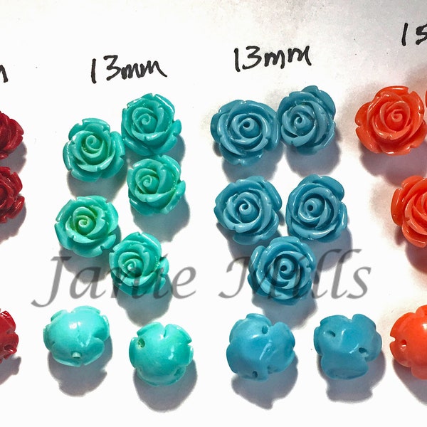 Coral composite carved bead or cabochon Red, Orange, Blue or Aqua pkg of 2