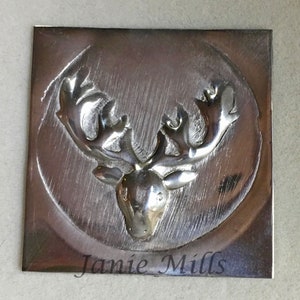 Hirschkopf, Sterling Silber, Kupfer oder Bronze 1,5 &quot;x 1,5&quot;