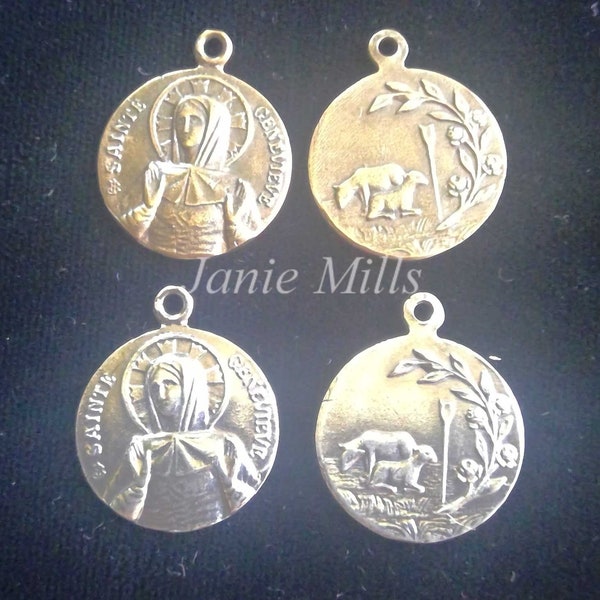 Charm Medal St Genevieve Patron of Disasters and Peace Bronze or Sterling Silver