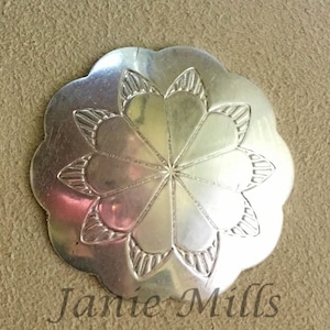 Sterling Concho stamped Scalloped 10 petal flower 20mm round