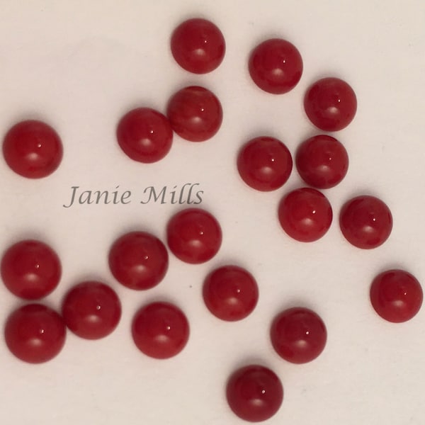 Red Coral 3mm 4mm 5mm or 6mm cabochon pkg of 2