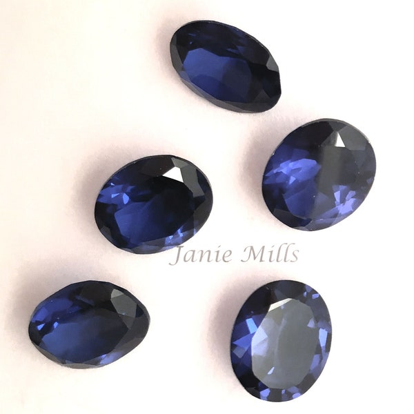 Sapphire Blue Spinel Synthetic faceted gemstone oval 6x8mm 8x10mm 10x12mm or 13x18mm