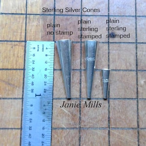Sterling Cone Bolo Tip choice in Pattern or Plain 1 inch or 1/2 inch set of 2 or more