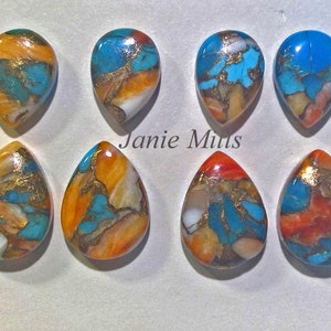Turquoise Spiny Oyster with copper matrix Cabochons teardrop Pears