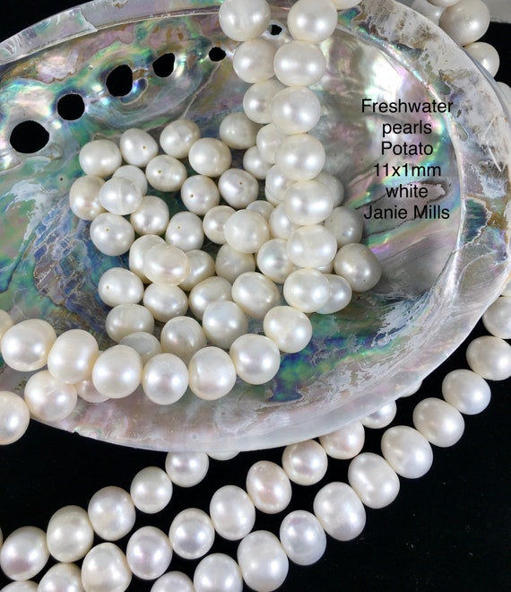 Pearls Freshwater Potato shape 11x13mm natural white pkg of 9 pearl Beads