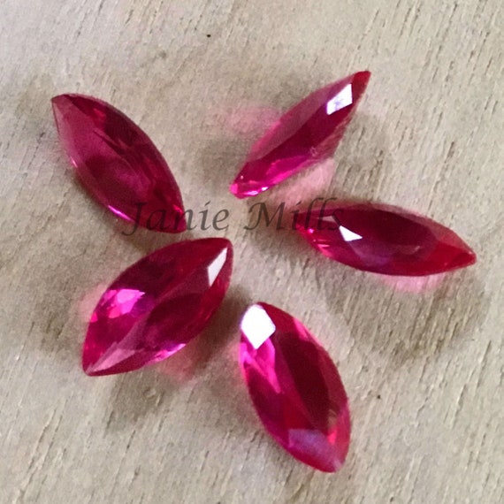Ruby Corundum Synthetic Faceted Pointed Back Gemstone 5x10mm