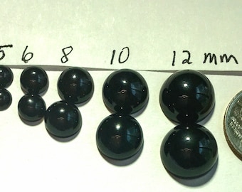 Onyx Black Cabochon smooth domed top round 3, 4, 5, 6, 8, 10, or 12mm