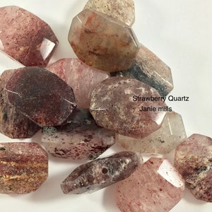 Quartz Strawberry rounded corner Faceted Rectangle Bead or Cabochon