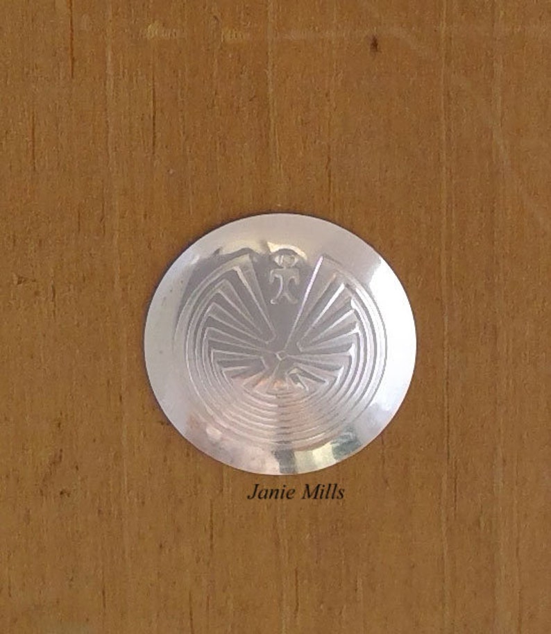 Sterling Concho round stamped Labyrinth Man in a Maze 20mm