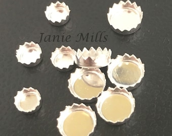 Sterling Silver Bezel Cup round Serrated  3mm 4mm 5mm 6mm 8mm or 10mm