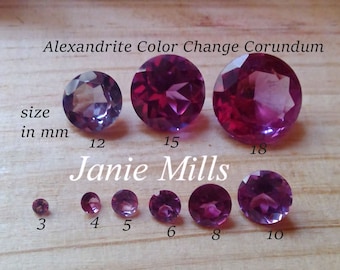 Alexandrite Color Change Synthetic Corundum Faceted Gemstone round 3mm 4mm 5mm 10mm 12mm or 15mm Round