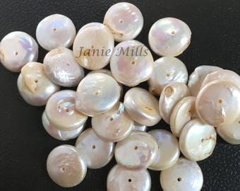Pearl  Cultured Freshwater Coin 12mm natural white Bead pkg of 10
