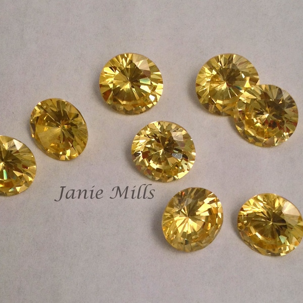 Yellow Topaz Zirconia Faceted Gemstone round 1.24mm 3mm 4mm 5mm 6mm 8mm 10mm or 15mm