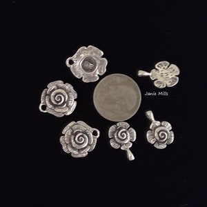 Rose Charm Pendant Sterling  Silver 10mm or 14mm
