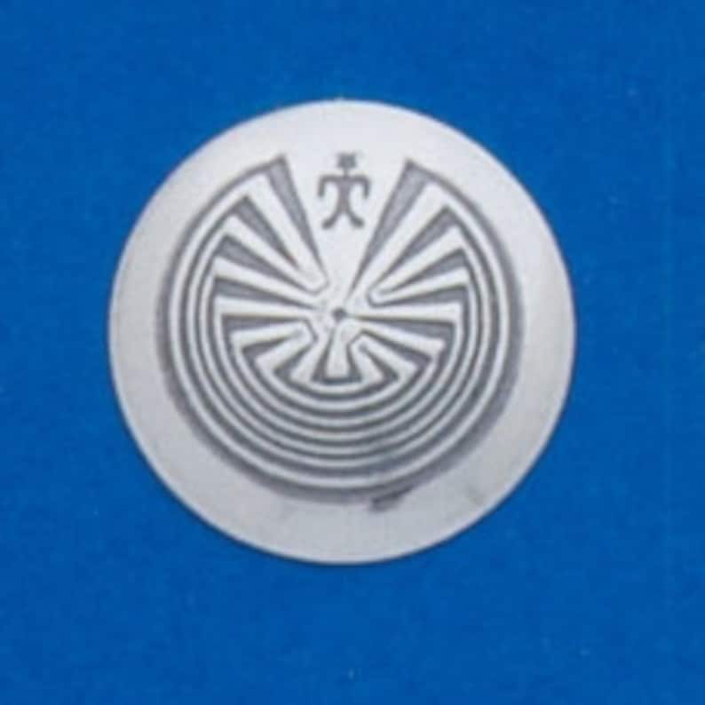 Sterling Concho round stamped Labyrinth Man in a Maze 20mm