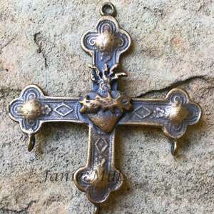 Cross Sacred heart Corazon Mexican style Bronze Religious Pendant