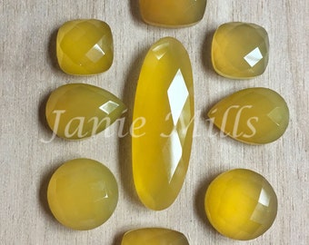 Chalcedony Butterscotch Yellow Faceted Rose Cut Cabochon 10mm 12mm 15mm Round, 10mm 12mm cushion, 10x30mm oblong 10x14mm or 14x20mm pear