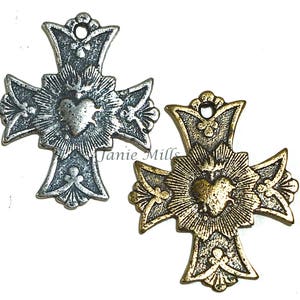 Cross Sacred Heart Sterling or Bronze
