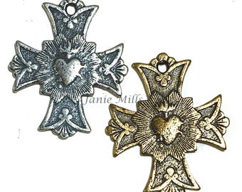 Cross Sacred Heart Sterling or Bronze